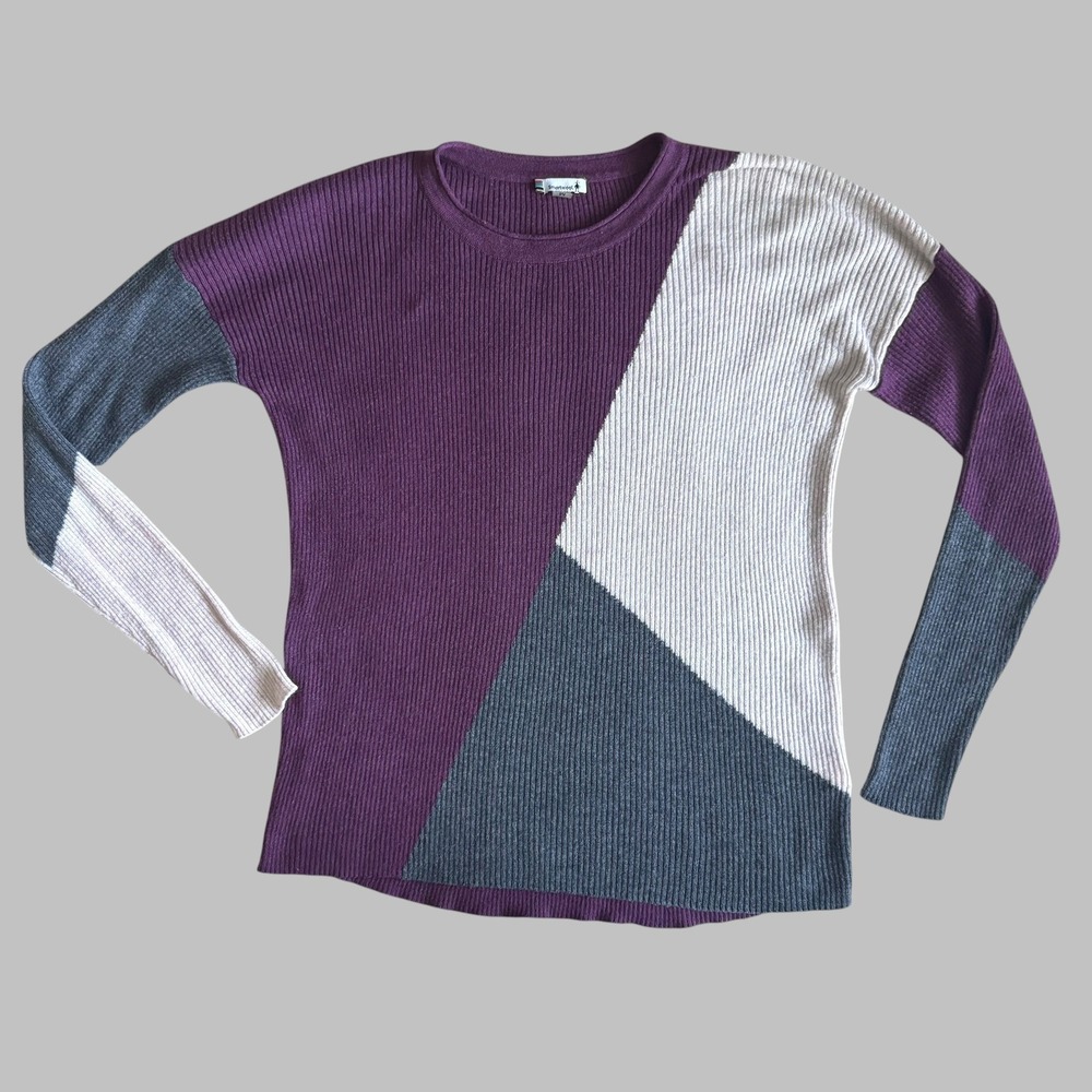 Smartwool Merino Wool Blend Colorblock Ribbed Sweater top Purple Gray Womens M